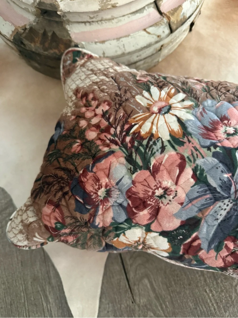 Vintage Floral Quilted Velvet Decorative Pillow - Multi Color